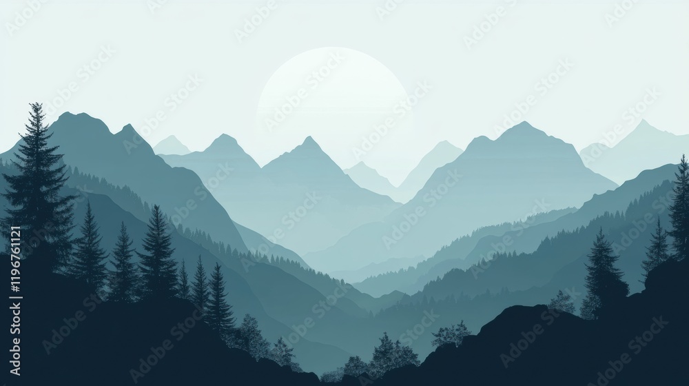 Poster Mountain landscape with soft hues and ample copy space for text placement. Generative AI