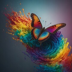 A butterfly with swirling rainbow gradients creating a 3D illusion.