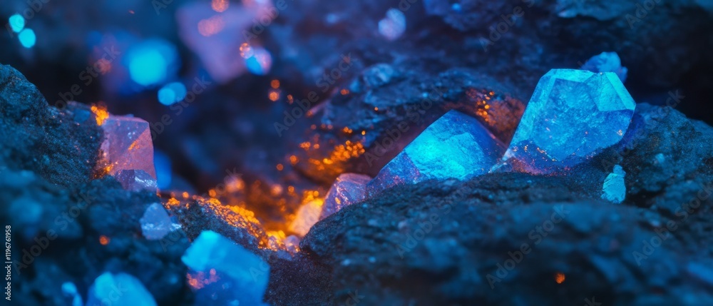 Aufkleber Glowing crystals embedded in rock reflect light in a stunning display of color and texture