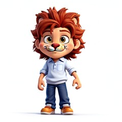cartoon boy with lion face illustration isolated on white background