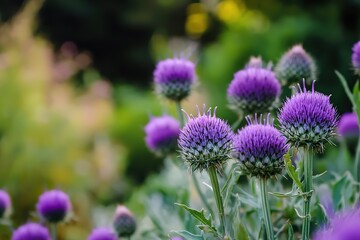Fototapeta premium Impressionistic Purple Thistle Flowers in Soft Light