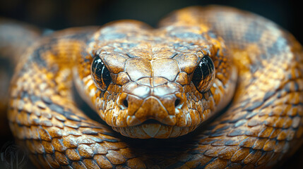 Fototapeta premium snake face close up with soft lighting on nature background