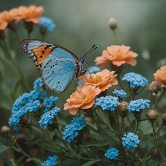 Obraz premium A butterfly with baby blue and peach-colored accents.
