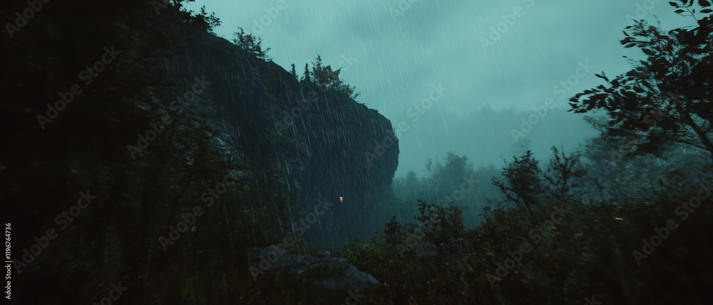 Aufkleber sky filled with clouds and light drizzle creates a tranquil atmosphere in a natural setting