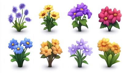 Obraz premium Colorful Collection of Cartoon Flower Illustrations for Design Use