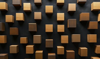 Artistic representation of brown boxes arranged on dark surface, creating visually appealing pattern. simplicity and symmetry evoke sense of order and creativity