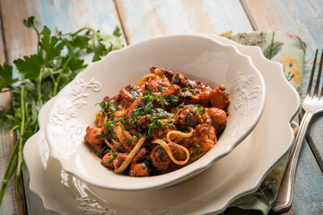 pasta with octopus ragout traditional italian recipe