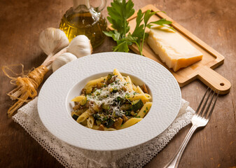 pasta with eggplants zucchinis and parmesan cheese