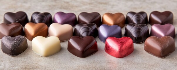Fototapeta premium Assorted chocolate hearts arranged beautifully for a romantic celebration or special occasion