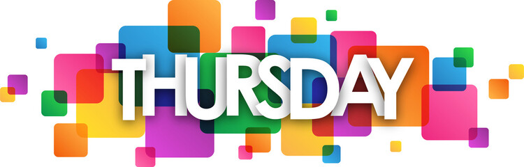 THURSDAY on colorful squares with transparent background