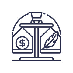 A scale balancing money and a feather, symbolizing the balance of supply and demand.