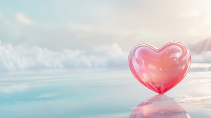 Fototapeta premium A heart made of glass is floating on the surface of a body of water. Concept st valentin