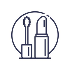 Line art of lipstick and mascara, symbolizing beauty and makeup essentials.