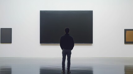 Obraz premium Person views artwork; minimalist gallery setting.