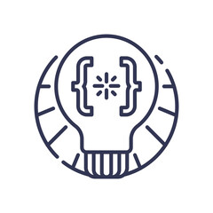 Obraz premium Light bulb with code brackets symbolizes tech innovation and creativity.