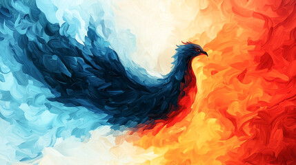 Obraz premium A vibrant artistic depiction of a phoenix rising from vibrant flames and colors.