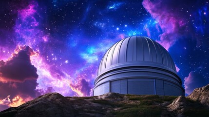 Obraz premium Astronomical Observatory Under a Colorful Cosmic Sky at Night