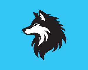 Obraz premium Stylized Wolf Head Silhouette in Bright Blue and Black