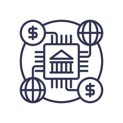 Naklejka premium Digital finance ecosystem with global connectivity and financial integration.