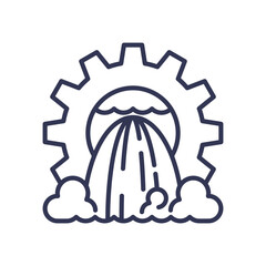 Gear and water flow symbolize mechanical filtration process.