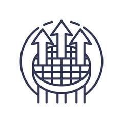 Arrows and grid symbolize filtration and flow in membrane technology.