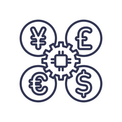Central gear with currency symbols represents streamlined financial operations.