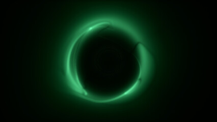 Obraz premium Digital green energy sphere, abstract plasma vortex in space. Shiny bokeh sci if orb on dark technology background. Burst of turquoise energy. 