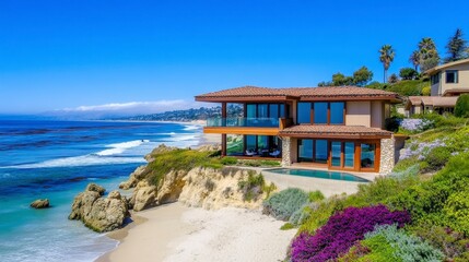 Modern Coastal Home Overlooking Ocean Waves and Scenic Shoreline