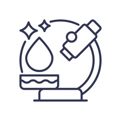 Microscope and water drop symbolize precision filtration and purity.