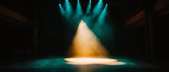 Spotlight creates a dramatic atmosphere on an empty stage ready for performance at night
