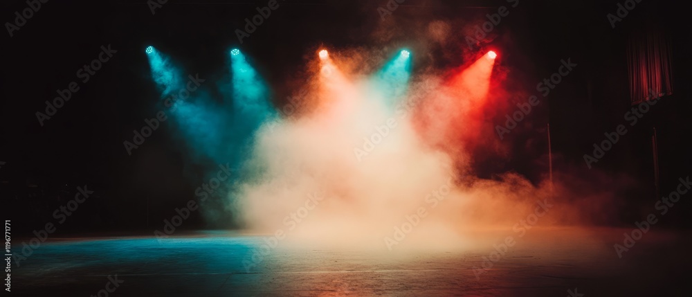 Aufkleber stage adorned with fog and colored lights creates an atmosphere of mystery and anticipation in a per