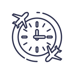 Clock with airplanes symbolizes time efficiency in travel.