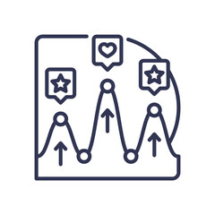 Graph with arrows and icons symbolizing trend analysis and data insights.