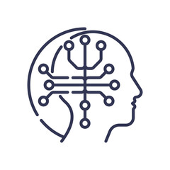 Outline of a human head with circuit lines, symbolizing AI integration in workforce.