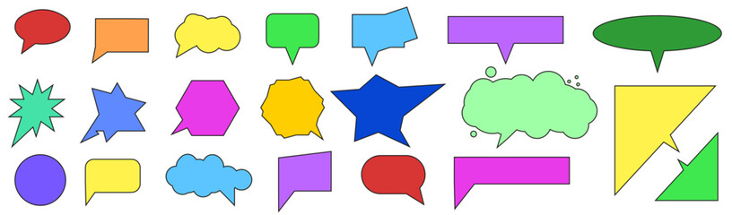 Set colored Geometric Speech Bubbles isolated transparent. Template simple Geometrical chat talk clouds design. Vector Chatting Box collection. EPS 10