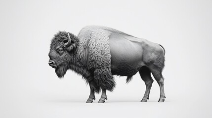 Profile view of a grayscale bison.