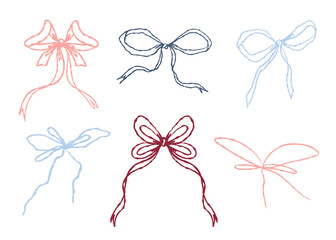 Bow Clipart Vector Set, Decorative Ribbons in Pastel Colors for Crafts and Designs
