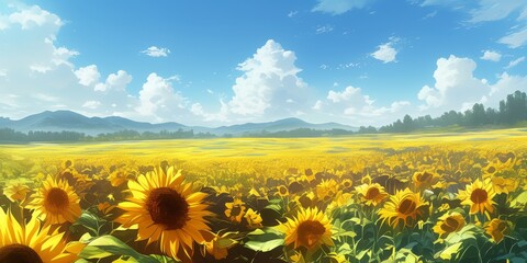 Obraz premium A Sunny Sunflower Field, A Summer Day