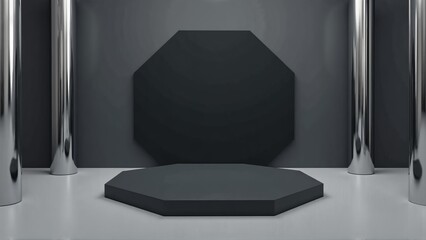 Modern Octagonal Platform with Chrome Accents