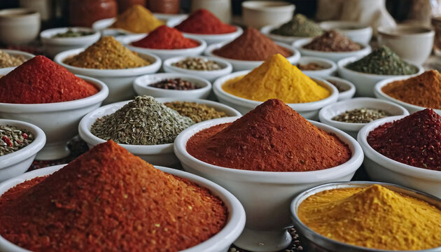 A detailed and artistic spice market scene, with rows of colorful chili peppers | International Hot and Spicy Food Day