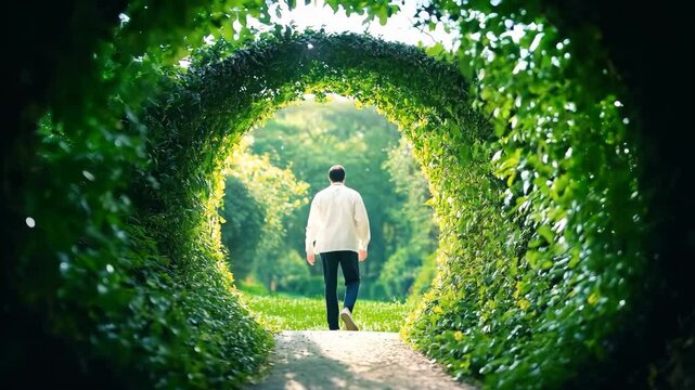 symbolizing his journey of self-discovery and growth in mental health care. The path is lined with lush greenery ESG Environmental, social, and governance, net zero and climate change carbon reduction