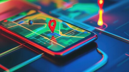 Fototapeta premium Smartphone Navigation App Interface Design: Modern Digital Map with Location Pinpoint for Travel and Exploration