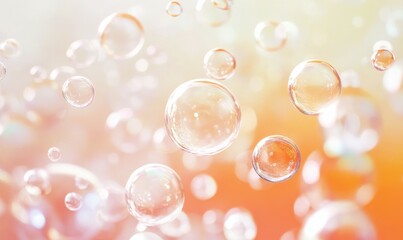 Background with white and orange bubbles floating in mid-air, background, whimsical ambiance