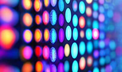 Closeup of abstract background with round shaped cells of vaccine of different sizes illuminated by colorful light