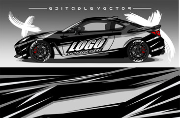 Illustration vector grahic of Car wrap decal with abstract design. Black white colour. Livery car editable. Mockup template sticker vinyl for racing, rally, or daily use.