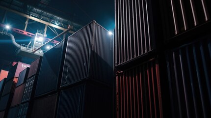 Fototapeta premium Cargo ship containers in rich deep teal, luxurious and vibrant, blurred lines, action poses, showcasing motion