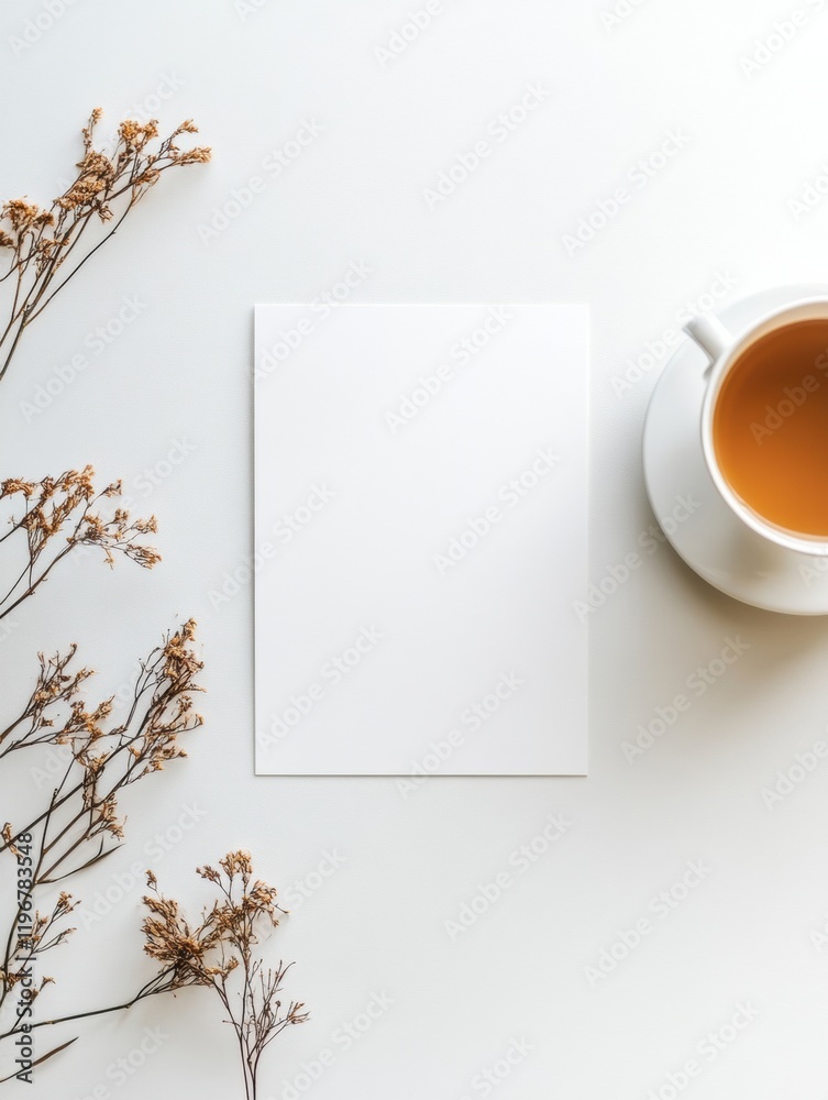 Aufkleber blank space for creative text with tea and dried flowers on a light background. generative ai