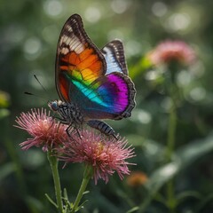 A butterfly with dragonfly-like translucent rainbow wings.