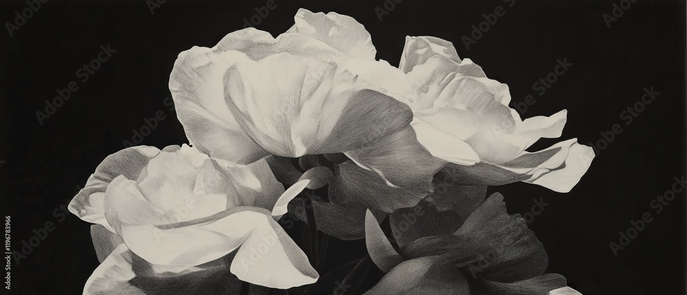 Aufkleber subtle texture of dark charcoal creates a striking artistic expression of flowers against black back
