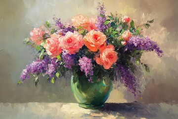 Vibrant Watercolor Lilies Bouquet on Dark Background